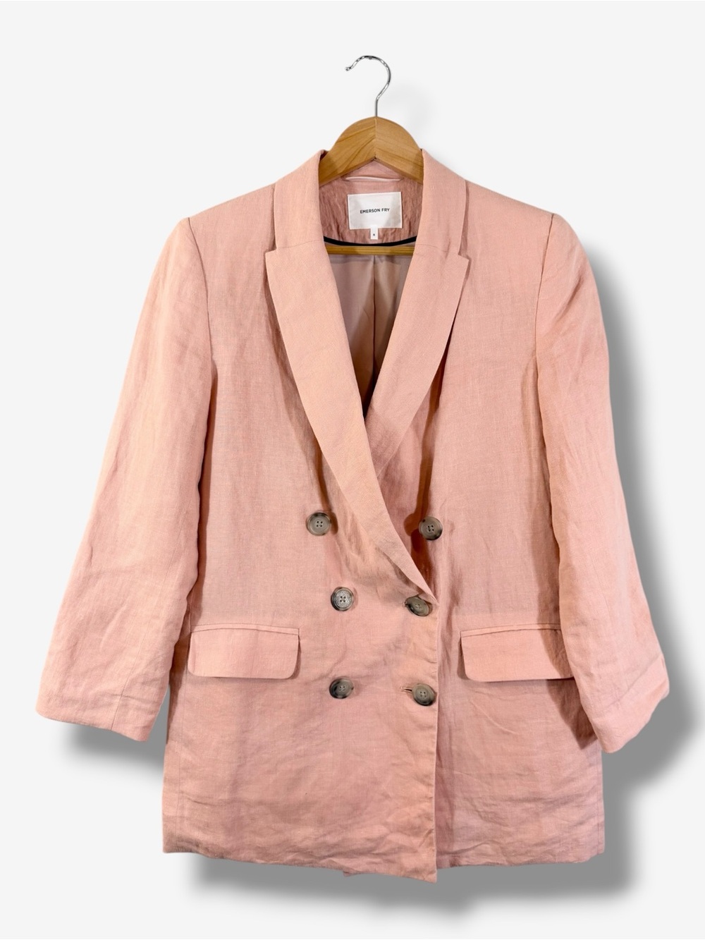 Emerson Fry Pink Linen Double Breasted Blazer Size 8 Made in USA